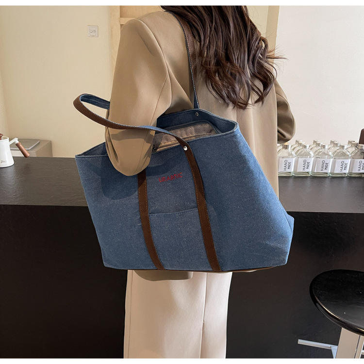 Large capacity canvas for women's 2024 new single shoulder casual and versatile tote bag, college student class_voghion.com