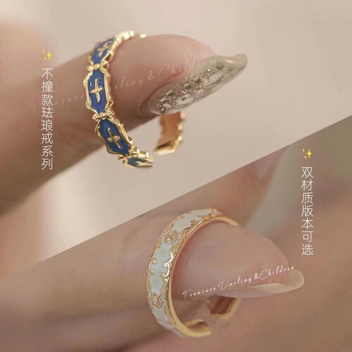 Enamel ring for women pattern malachite green zircon niche design light luxury ins trendy art index finger ring