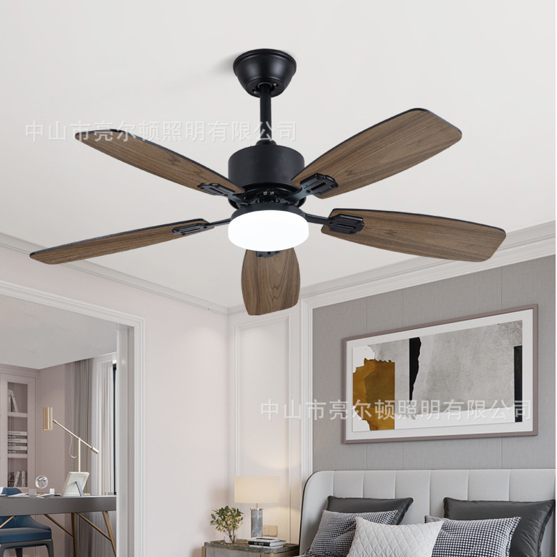 Amazon Direct Blade Fan Lamp Wooden Household Electric Fan Led Restaurant Ceiling Fan Wide Voltage 85V-265V Ceiling Fan Lamp