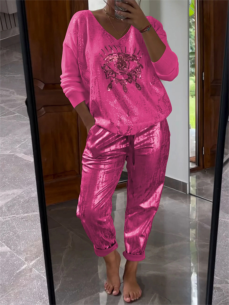 Casual, Daily Occasion Casual Daily Women's Streetwear Eye Polyester Pant Co-ord Set Pants Sets