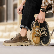 男鞋2025新款夏季透气英伦复古休闲皮鞋男士低帮厚底工装马丁靴