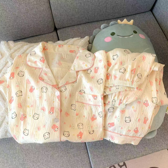 源头工厂长袖睡衣女春秋季云朵棉翻领开衫长裤家居服外贸抖音爆款|undefined