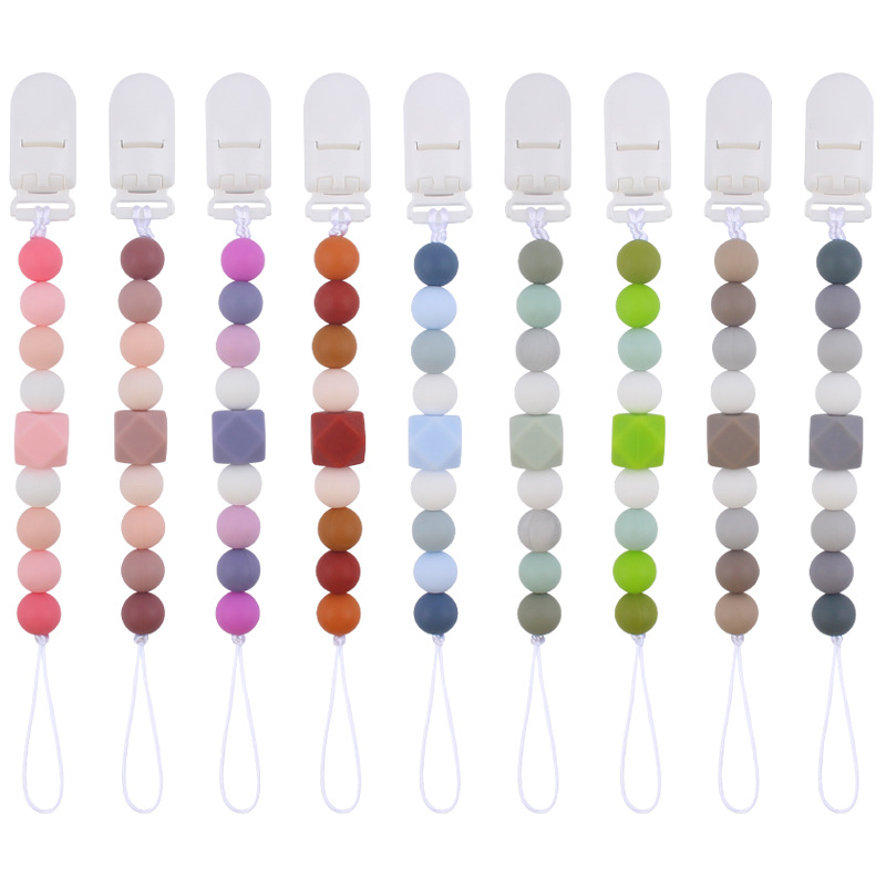 Nuevos suministros para bebés Cadena de chupete de silicona calmante bebé 14mm octogonal mordedura de silicona cadena anti-caída molar
