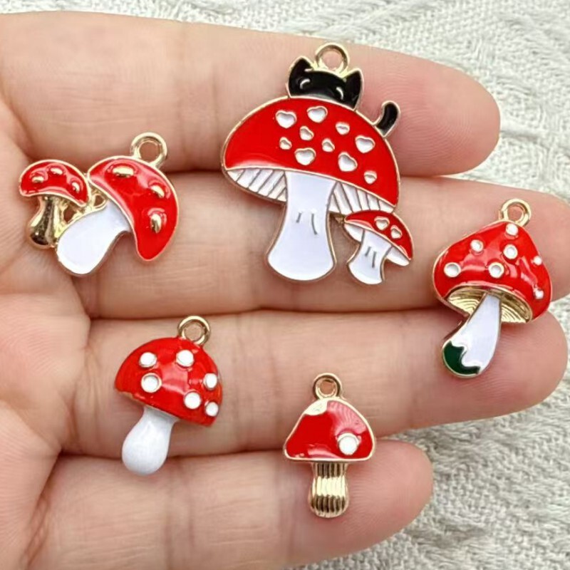 Cross-Border Cat Mushroom DIY Jewelry Alloy Cartoon Series Enamel Pendants Necklace Accessories Keychain Charms