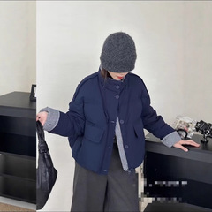 设计感白色格纹拼接羽绒服女短款2025冬新款加厚减龄白鸭绒面包服