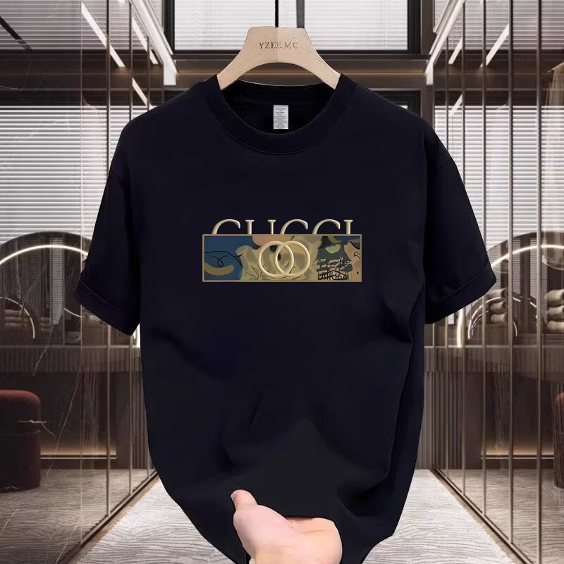 Spring and Summer New Men's Short-sleeved Light Luxury High-end Printed High-end All-match Fashion Round Neck Designer Slim-fit Western Style