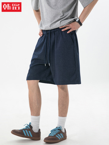 Light sports style imitation denim casual shorts summer fashion brand loose straight mid-pants simple breathable quarter pants q