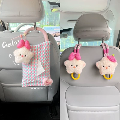 bag car seat back decoration tissue: Car tissue box/set - bowknot-star-pigtissue-bag-hook-3-piece-set