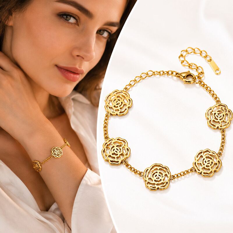 Cross-Border Hot-Selling European and American Light Luxury Fashion Accessories, Niche Versatile Stainless Steel Bracelet for Women, High-End 18K Hand Jewelry