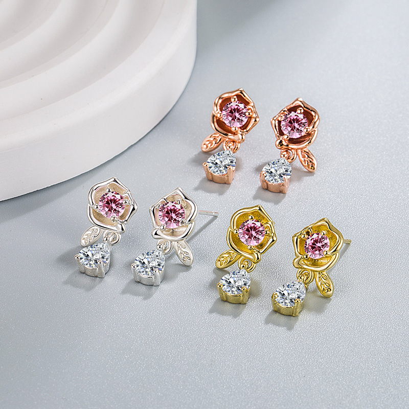 韓版玫瑰花耳釘多色耳環簡約新款飾品流蘇 耳墜 廠家貨源批發