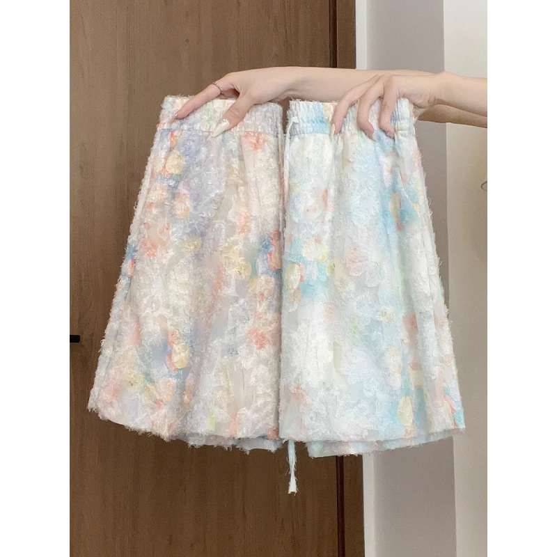 Original Quality] Floral Lace Bud Shorts Women's Summer Culottes Monet Garden Loose Casual Five-Point Pants