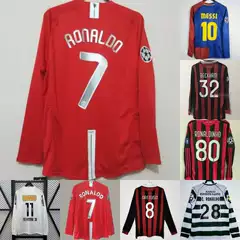 Long-Sleeved Retro Jersey with Number Printing Series Real Madrid Home Long-Sleeved No. 7 Ronaldo Football Uniform Retro Series with Number Printing Jersey