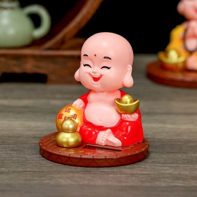Solar Maitreya Buddha Ornaments Car ornaments - solar-laughing-buddha-red
