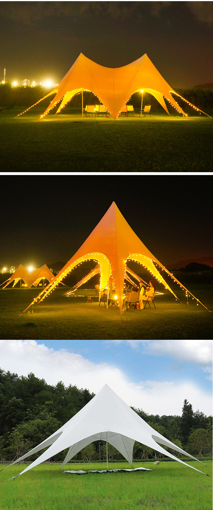 Outdoor Thickened Wanzong Mountain Super Large Three Peaks Tent Camping Dome Sky Curtain Octopus Single and Twin Peaks Lotus Flower Sky Curtain