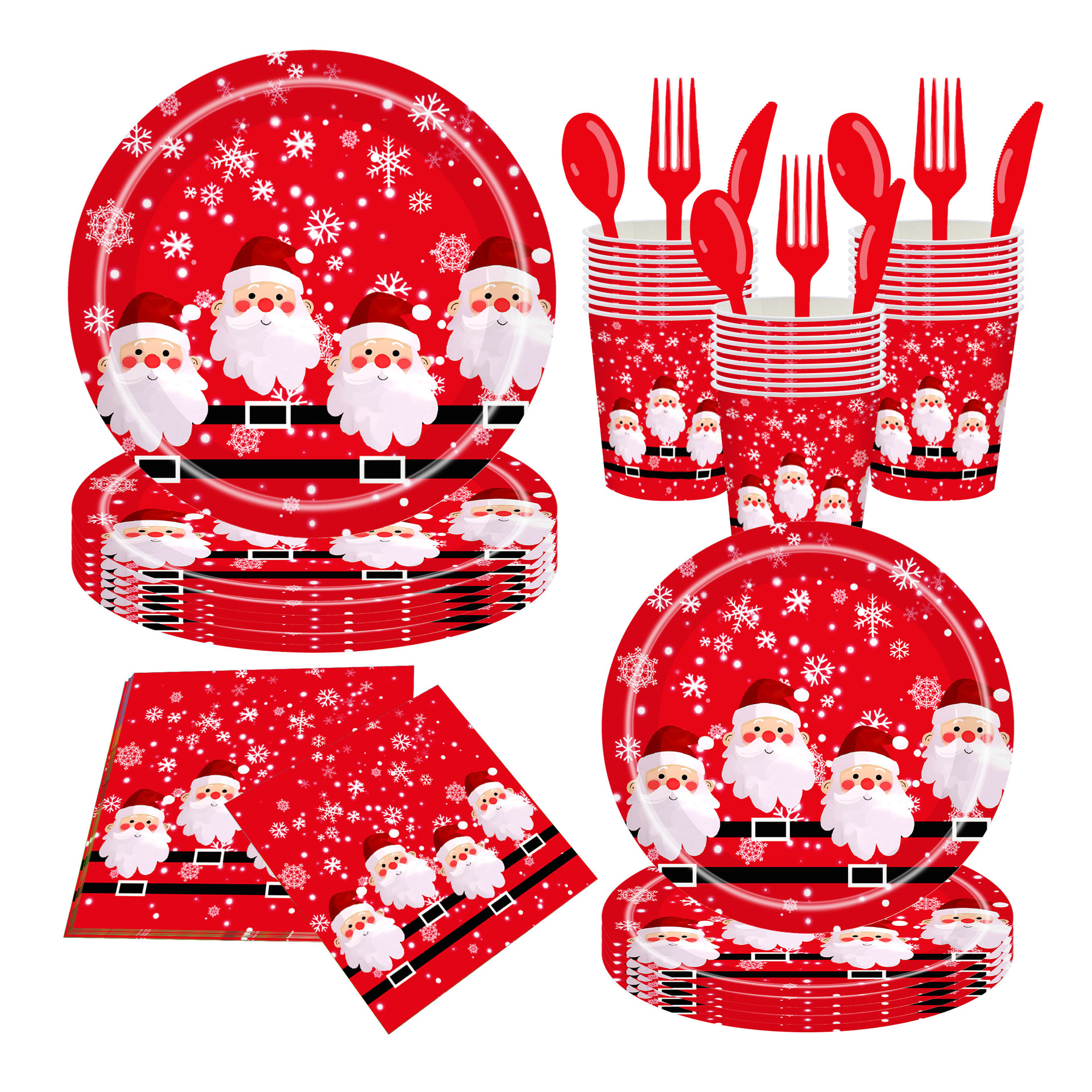 Navidad transfronteriza Santa Claus copo de nieve impresión de dibujos animados juego de vajilla taza de papel toalla de papel papel desechable