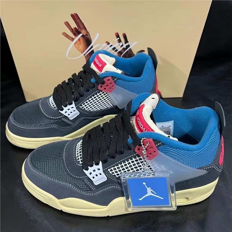 Aj4 Denim Blue Basketball Shoes Black Blue Knight Fashion Men's and Women's Couple Shoes Dc9533-001