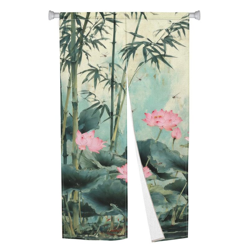 Cross-border foreign trade ink painting bamboo and lotus door curtain, bedroom partition curtain, hanging curtain, kitchen half curtain, feng shui curtain, decorative wind-blocking curtain Cross-border foreign trade ink painting bamboo and lotus door curtain, bedroom partition curtain, hanging curtain, kitchen half curtain, feng shui curtain, decorative wind-blocking curtain