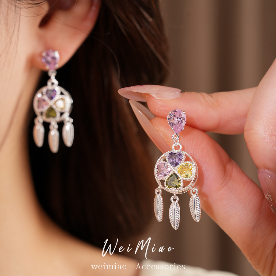 Aguja de plata circular flor de la suerte borda pendientes de aretes de estilo de palacio retro lujoso ligero joyas de orejas de alta calidad