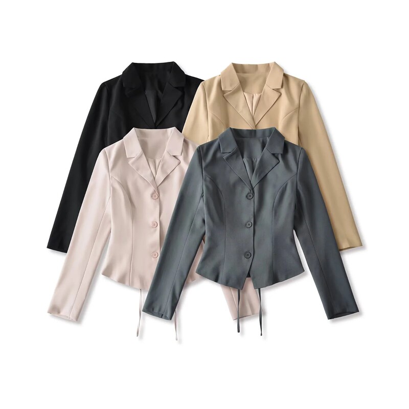 Cross-Tie Waist-Cinching Short Three-Button Ol Commuter Blazer, Stylish and Sexy Women's Blazer for Spring