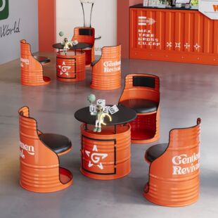 Creative Personality Industrial Style Iron Oil Barrel Table and Chair Locomotive Club Bar Negotiation Card Seat Sofa Combination New