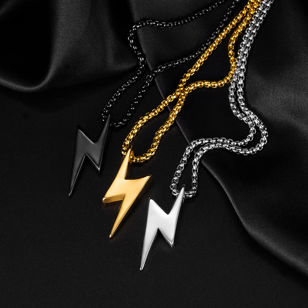10g Weight Simple Style Streetwear Lightning Titanium Steel Polishing Unisex Pendant Necklace Men Pendant Necklaces