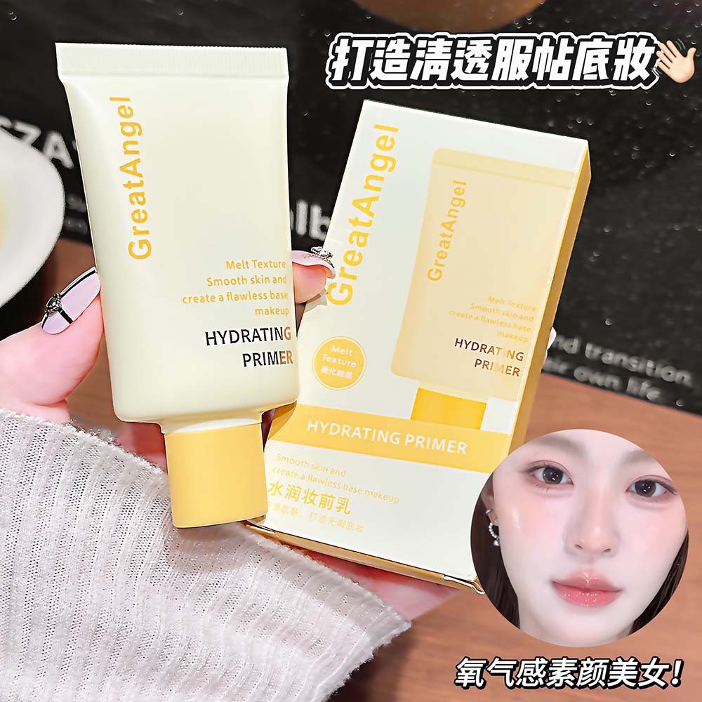 GreatAngel Hydrating Makeup Primer is moisturizing, adheres well, does not cake, evens out skin tone, and acts as a makeup base