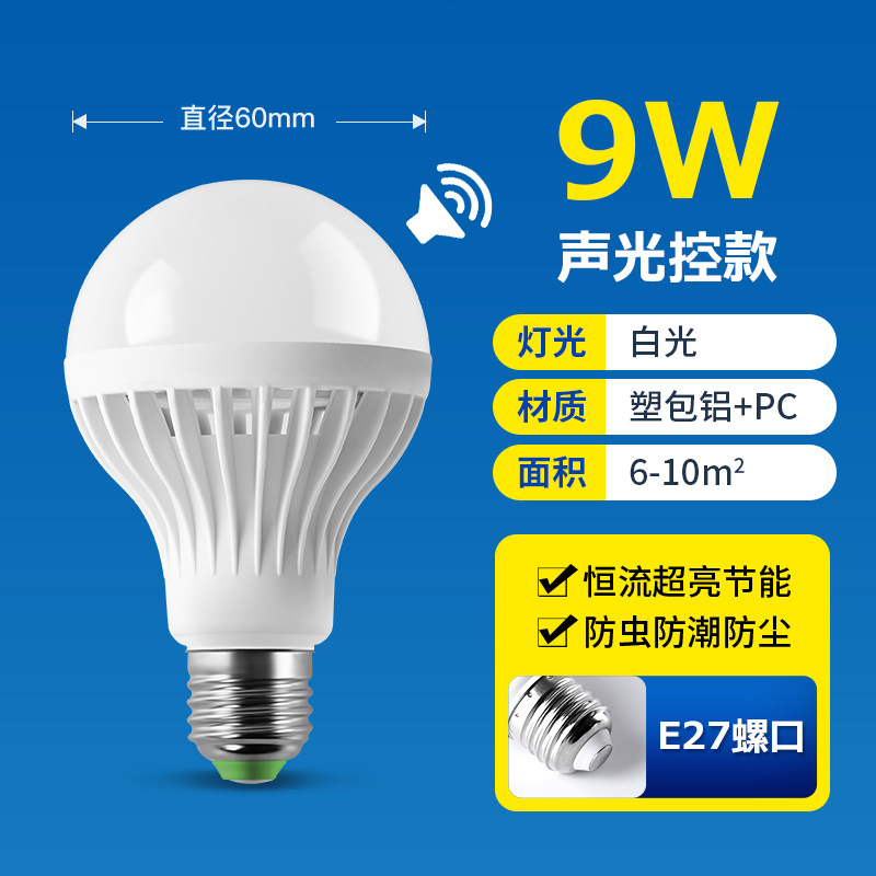 Bombilla LED con sensor de radar, sensor de cuerpo humano, control de sonido y luz, bombilla inteligente para propiedades, pasillos, ahorro de energía, casquillo E27.