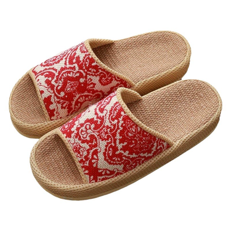 Весенне-осенние Винтажные льняные тапочки с принтом Four Seasons домашние дышащие домашние тапочки из хлопка и льна на платформе