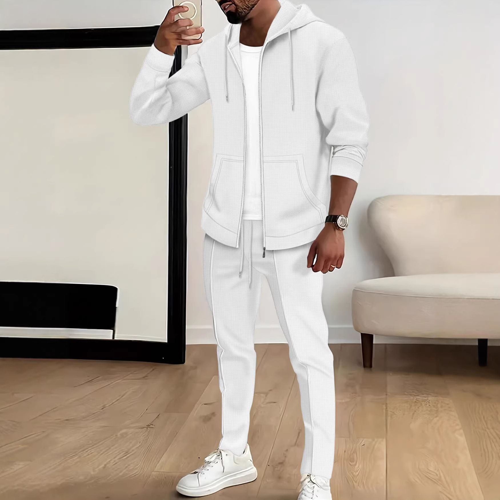 Europa y América transfronterizas primavera hombre encapuchado con cremallera chaqueta de punto chaqueta deportiva casual suelta chaqueta de abrigo