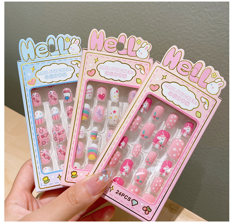 Yes Quantity Plastic Material Cute Cartoon Character Stripe Plastic Nail Patches 1 Set