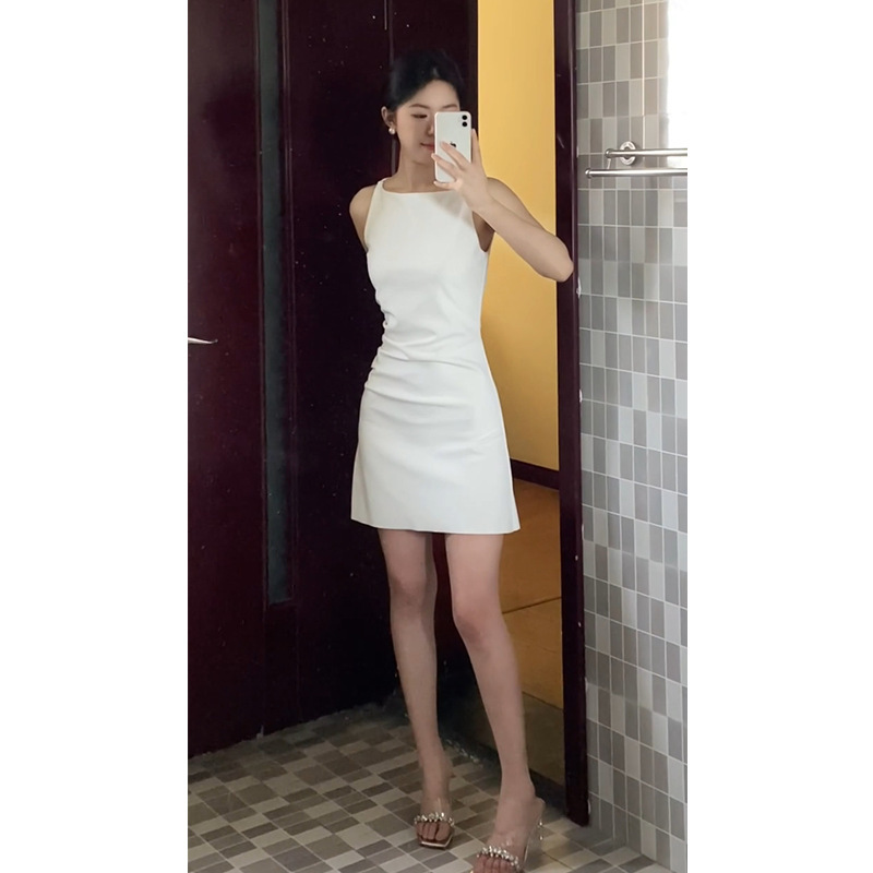 法式白色收腰无袖连衣裙女夏2025新款小个子超好看独特漂亮短裙子|undefined