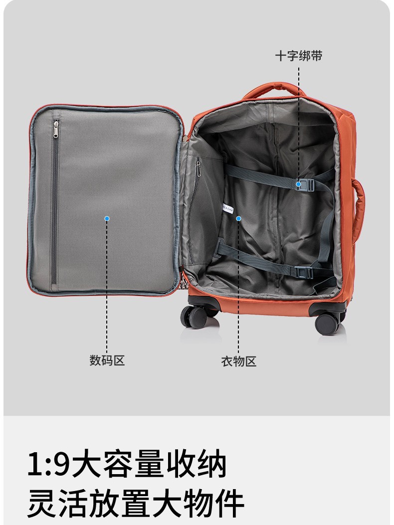 Maleta de nylon transfronteriza 20 pulgadas maleta de viaje ultraligera puede embarcar en bolsa de tela ligera de aluminio puro tracción rueda universal