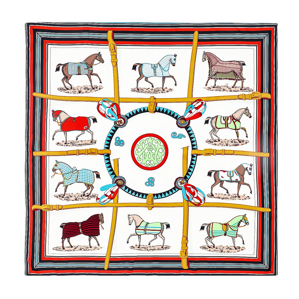 170g Weight Silk Scarf Classification Holiday, Daily Occasion Satin Material Horse Pattern Spring, Autumn Season Women's Gender Printing Design Elegant, Vintage Style Style Women's Elegant Vintage Style Horse Satin Printing Silk Scarf 无