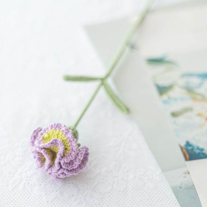 완성 된 노란색 + 라이트 퍼플 카네이션 단일 잎 랜덤