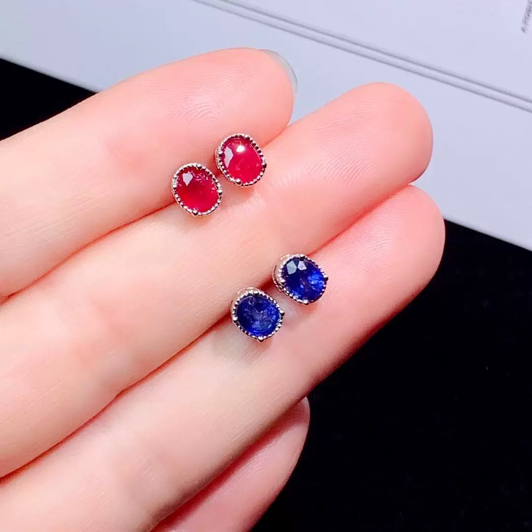Серьги из натурального рубина и сапфира, серебро 925 пробы, простая модная рабочая одежда, универсальные высококачественные серьги с драгоценными камнями для женщин