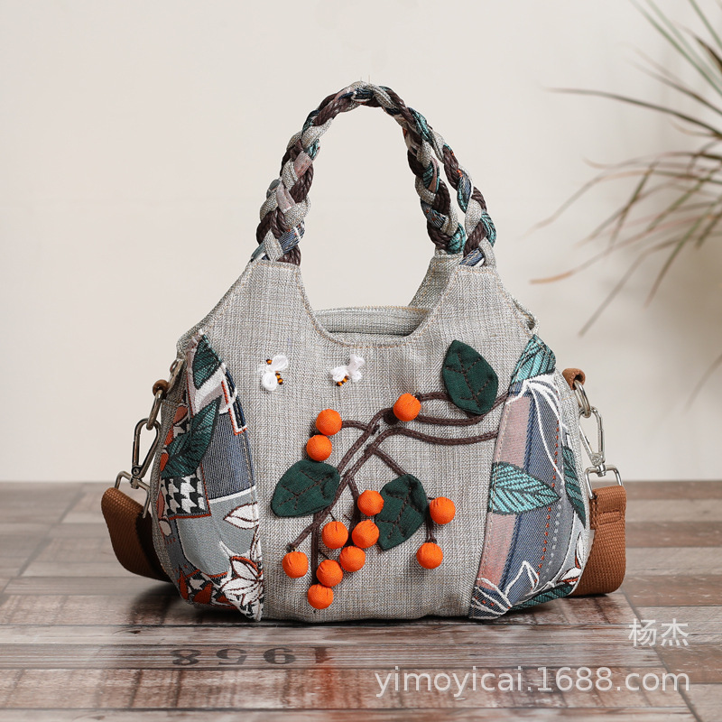 Artistic retro style versatile small portable lightweight canvas casual shoulder crossbody women's bag daily mother bag handbag