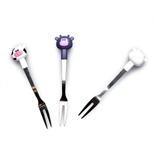 Calf fruit fork creative cartoon RB573 stainless steel restaurant dessert cake snack mooncake two-tined small fork