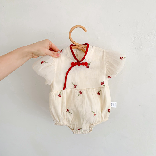 Baby clothes, summer jumpsuit, super cute baby girl full moon, 100-day cheongsam, summer thin Tang suit crawler suit