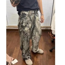 美式复古3D数码印花迷彩泼墨牛仔裤男款潮流街头宽松直筒休闲长裤