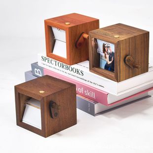 Cross-Border Couple Brings Music, Customized Light-Up Wooden Mechanical Hand-Cranked Animated Page-Turning Book Photo Album Photo Machine Wooden Box