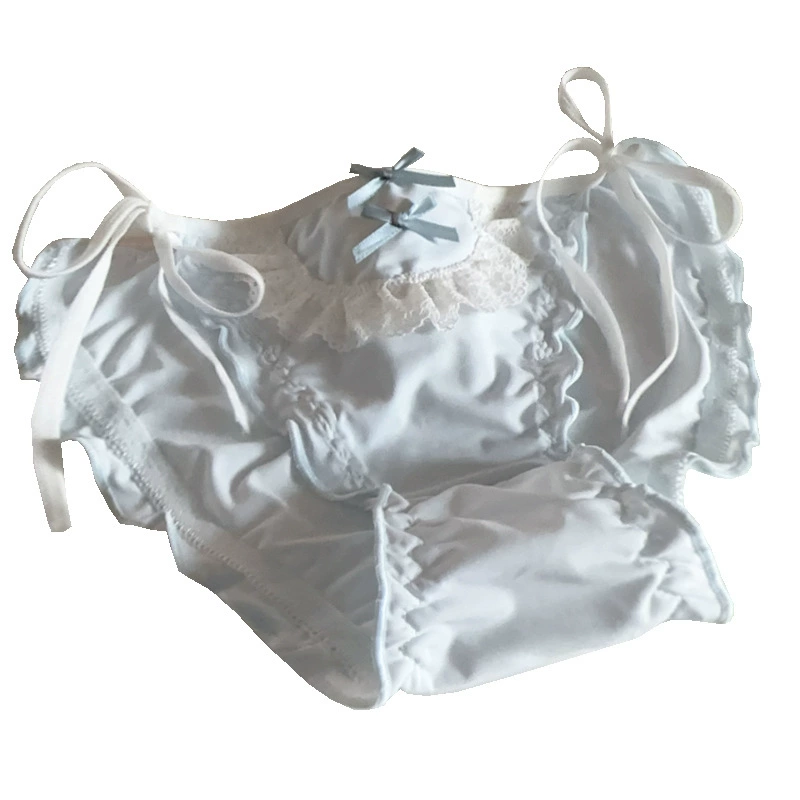 Lolita maid underwear set, women's ice-silk & lace, nylon with cotton crotch, one size