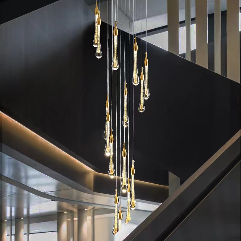 Crystal simple y lujoso sala de estar sala de estar moderna escalera de comedor lujoso lámpara de cristal villa personalidad ligera edificio dúplex ahora