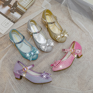 Girls Princess Shoes Little Girls Crystal Leather Shoes 2025 Spring and Autumn New Children's Single Shoes High Heels Baby Children's Shoes
