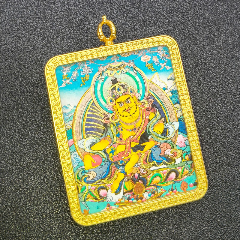 藏式唐卡吊坠手绘描金画芯扎基拉姆黄财神项链狐狸男女款挂件批发|undefined