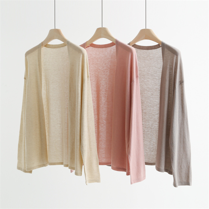 Gold and Silver Thread Shiny Wool Thin Loose Knit Cardigan Versatile for Commuting Air Conditioning Sweater Coat Shawl Cz966002