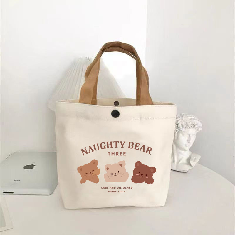 ホット販売クマキャンバスバッグ女子学生ポータブル仕事小さなハンドランチバッグハンドバッグキャンバスバッグギフトバッグ|undefined