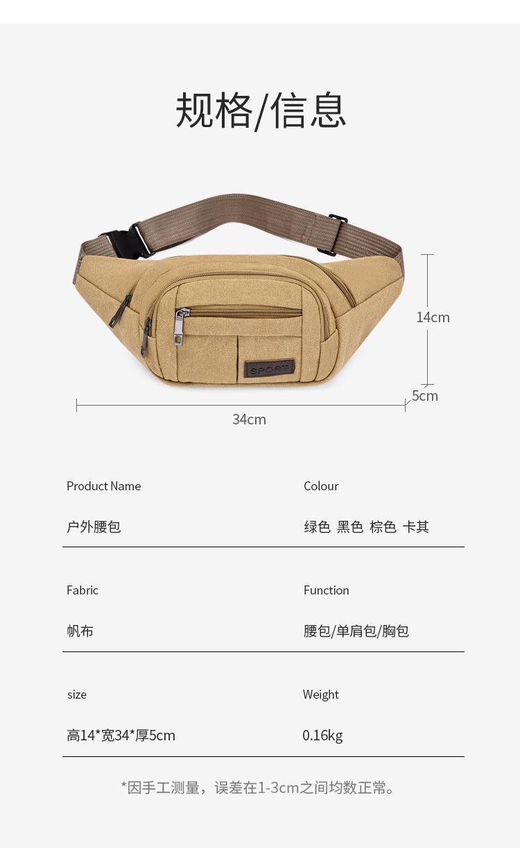 Men's construction site work close-fitting waist bag, wear-resistant canvas, crossbody mobile phone, loose change, crossbody single-shoulder convenient multi-layer bag Application Scenario