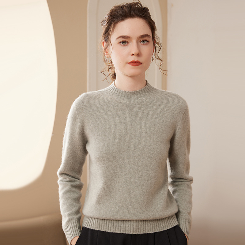 秋冬新款加厚半高领毛衣女内搭打底衫宽松大码保暖针织衫中领毛衫