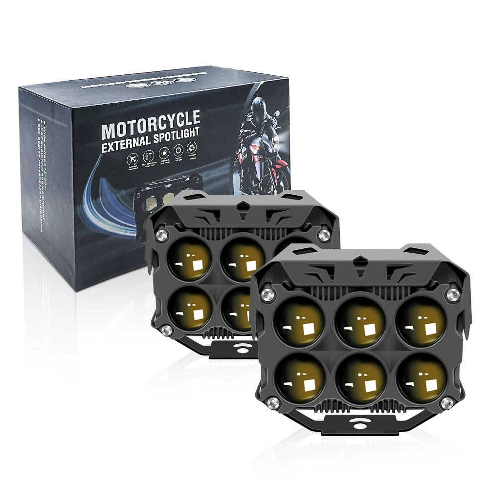 Трансграничные горячие продажи светодиодный объектив прожекла 6 огней высокой мощности 68 Вт желтый белый двухцветные лазерные линзы светодиодные прожекции мотоцикла