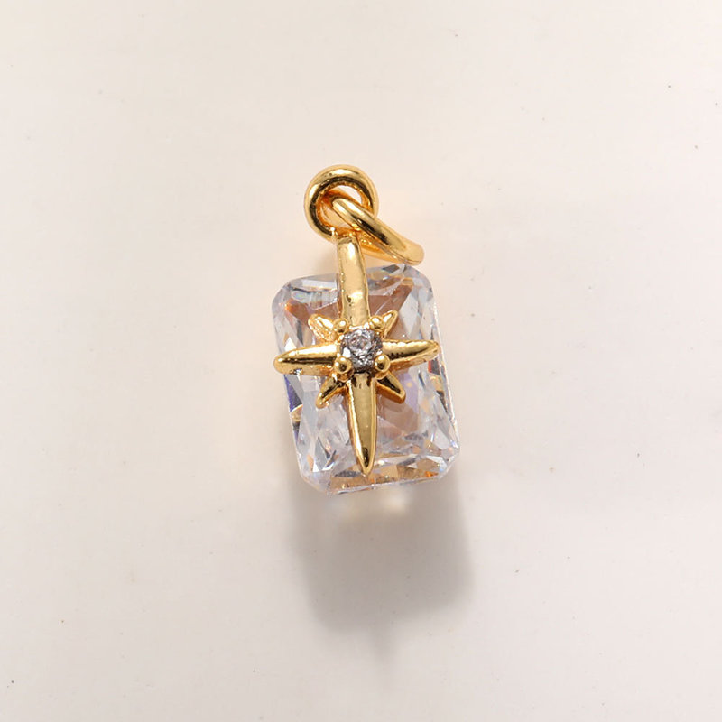 人鱼眼泪DIY配件吊坠铜镀真金保色紫粉绿色水晶项链挂件六角星芒|undefined